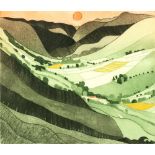John Brunsdon (British 1933-2014) 'Valley in the Hills' etching in colours, 100/150 signature, title