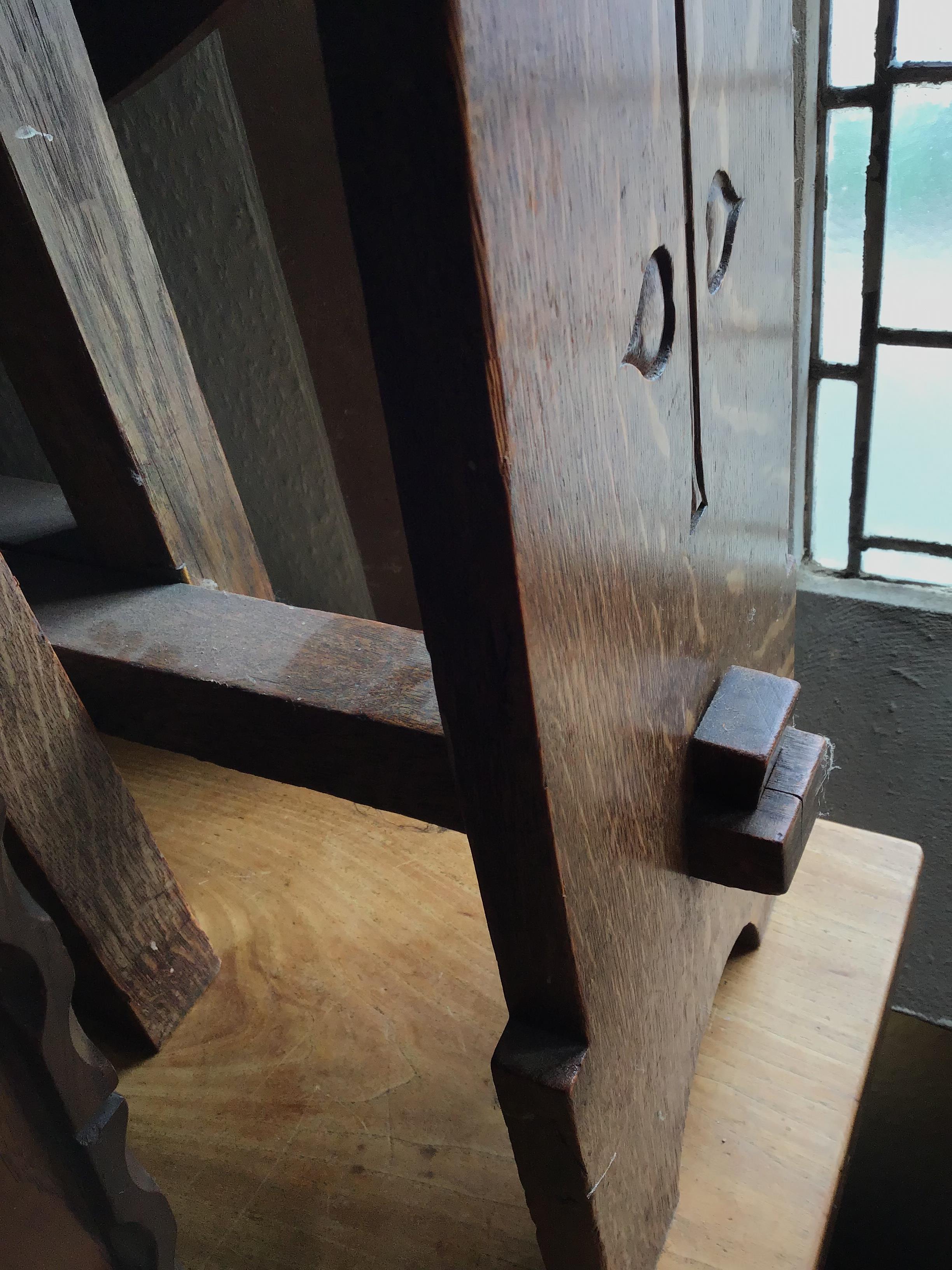 In the manner of Liberty & Co Oak drop leaf table carved to the ends with rose decoration, pegged - Image 4 of 7