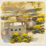 Robert Bird (British 20th Century) Abstract landscape with building watercolours indistinct title