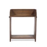 Cotswold School Small oak bookshelf carved repeating pattern, two shelves, pegged joints 40cm high
