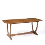 Cotswold School Oak coffee table carved legs and supports 134cm x 57cm, 58cm high