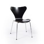 Fritz Hansen Six chairs designed by Arne Jacobsen, mid 20th Century black painted wood over metal