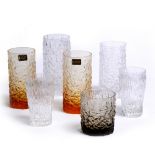 Whitefriars Collection of seven glasses bark finish, orange, black and clear some with original