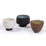 Studio Pottery Three stoneware bowls John Wheeldon white glaze bowl, David Wright textured bowl,