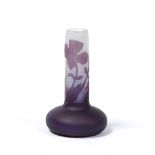 Émile Gallé (1846-1904) Glass cameo vase, purple overlay of flowers on a white ground cameo