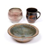 Studio Pottery Bowl by Toff Milway, small vase by Nick Harrison and small jug by Derek Emms