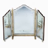 Art Deco Triptych dressing mirror part shagreen, ivory finials and feet, bevelled mirror 68cm