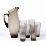 Guild of Applied Arts, Bristol Swedish smoked glass water set, mid 20th Century jug and six