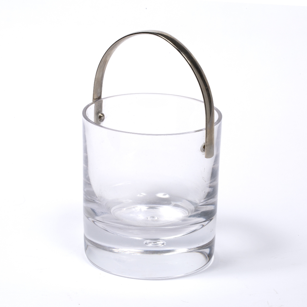 Holmegaard Glass ice bucket silver metal handle, single bubble to base glass, 11cm high