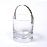 Holmegaard Glass ice bucket silver metal handle, single bubble to base glass, 11cm high
