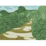 John Brunsdon (British 1933-2014) Country lane in Wiltshire etching in colours, 6/100 title,