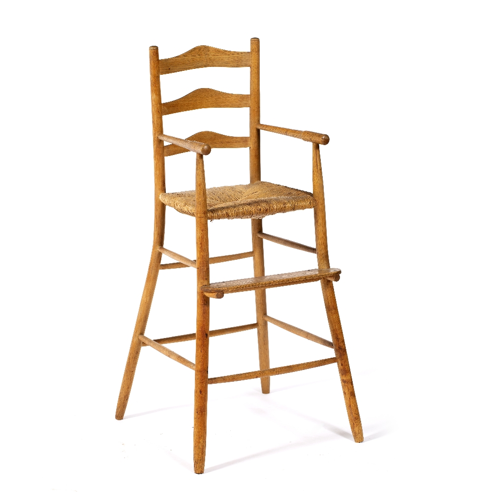 Cotswold School Ash ladder back highchair rush seat, bentwood legs 92cm high