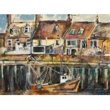 Lyn Baxter (British 20th Century) 'Arbroath Harbour' mixed media/watercolours signature to lower
