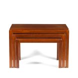 Gordon Russell Nest of three tables tops with carved linear details over squared legs the smallest