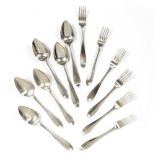Set of 6 Dutch white metal spoons and forks Amsterdam 1874, 607 grams