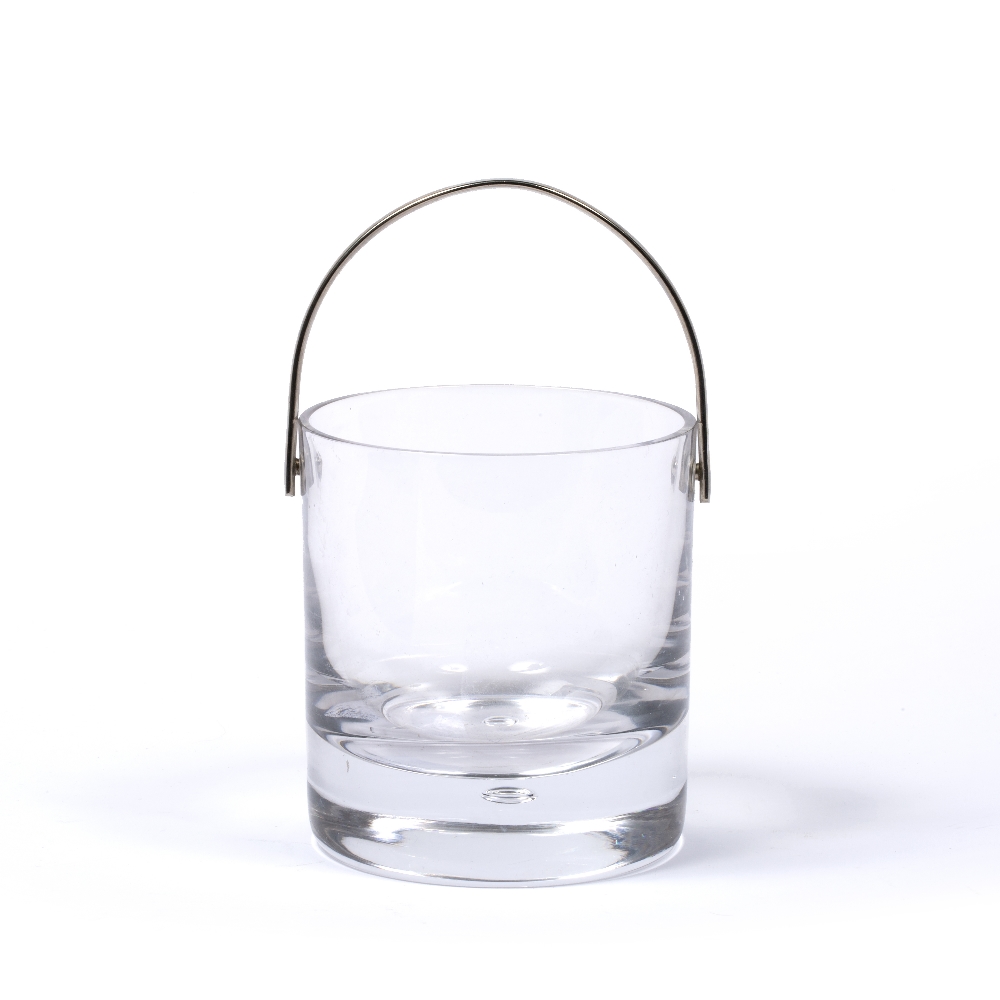 Holmegaard Glass ice bucket silver metal handle, single bubble to base glass, 11cm high - Image 2 of 2