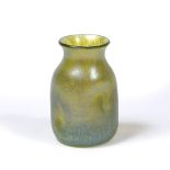 Early 20th century Small glass vase green and blue mottled iridescent finish 9cm high