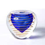 Art Glass Vase, 20th Century inset with blue centre and orange swirl signed "Jan Exmar Calif. USA"