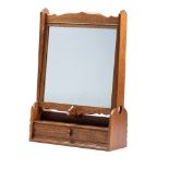 Arts & Crafts style Adjustable table top mirror single drawer, heart cut- outs, carved