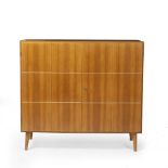 In the Manner of Terence Conran Bureau, circa 1960 inlaid oak, with folding doors concealing pigeon