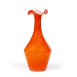 Italian School Glass vase, c1970 Orange and white colourway 34cm high