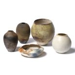 Studio Pottery Bowl by Sian Ban Driel, with burnished finish, together with four vessels or a