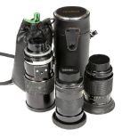 Pentax (Japan) m42 mount camera lenses Tamron Adaptall-2 135mm F/2.5, Vivitar 90mm F2.8 Macro, and a