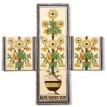 Aesthetic style Five "Balfour" pattern Staffordshire earthenware tiles, c1880 depicting an urn with