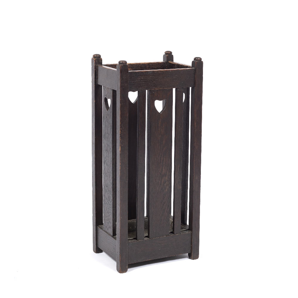 Liberty & Co Stained wood stick stand finished with heart cut-outs, inset metal tray 28cm x 22cm, - Image 2 of 2