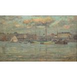 Early 20th Century Shipping scene oil on canvas indistinct signature to lower right framed, 60cm x