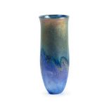 British art glass Vase blue and gold lustre finish Norman Stuart Clarke inscribed signature to base