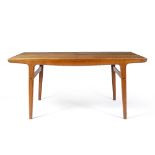 Danish School Teak extending dining table, mid 20th Century two additional leaves, tapering legs and