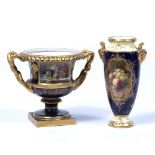 Royal Worcester campana vase with hand painted decoration of a still life, 16cm high and a tapered