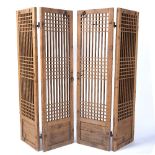 Pair of pine slatted screens Korean, with iron handles, each 175cm high x 94cm