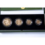 2003 UK Royal Mint proof gold sovereign four coin collection comprising half sovereign, sovereign,