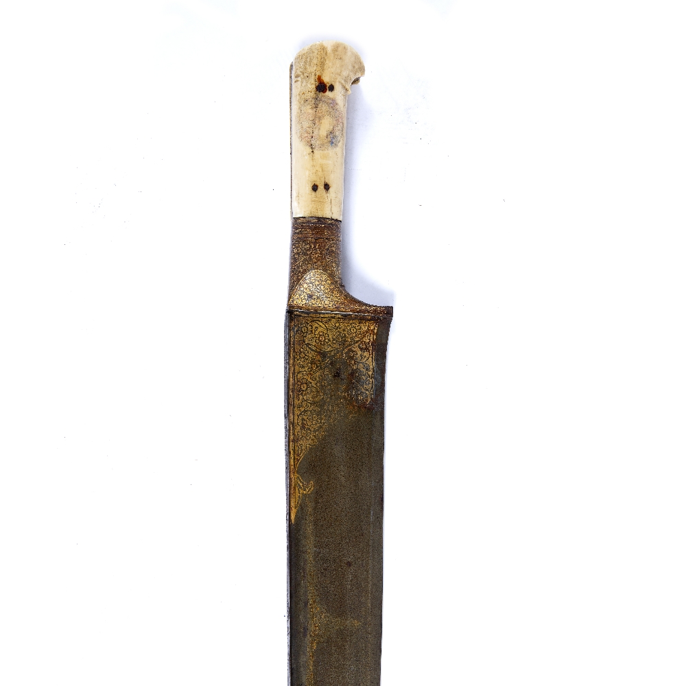 Khyber knife India, 19th Century with a fitted ivory grip, the top of the blade decorated in gold - Image 4 of 4