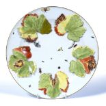 Early Meissen relief-decorated plate circa 1735-40, individually applied large vine leaves and