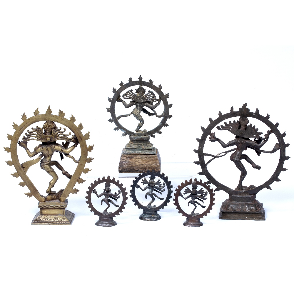 Six models of Shiva India depicting the dancing Shiva (Nataraja) standing on figures largest 23cm - Image 2 of 2