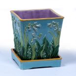George Jones majolica jardiniere and stand 19th century, of square form decorated with lilies of the