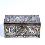 Damascus silver inlaid brass box Syria, 19th Century decorated to the front and back with