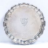 Silver salver with serpentine rim Walker & Hall, Sheffield, 1963, measures 21cm across approx.