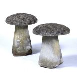 Two reconstituted staddle stones and a bird bath, 76cm diameter (3)