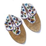 American leather and beadwork moccasins, 28cm overall