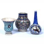 Three ceramic vases Turkish, 20th Century of different shapes, one in the shape of a rosewater