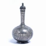 Bidri flask India, circa 1820's decorated in silver inlay with engraved foliate decoration 28.5cm
