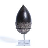 Hokkah base India, 19th Century with applied silver mounts on a coconut, possibly Goan, with a