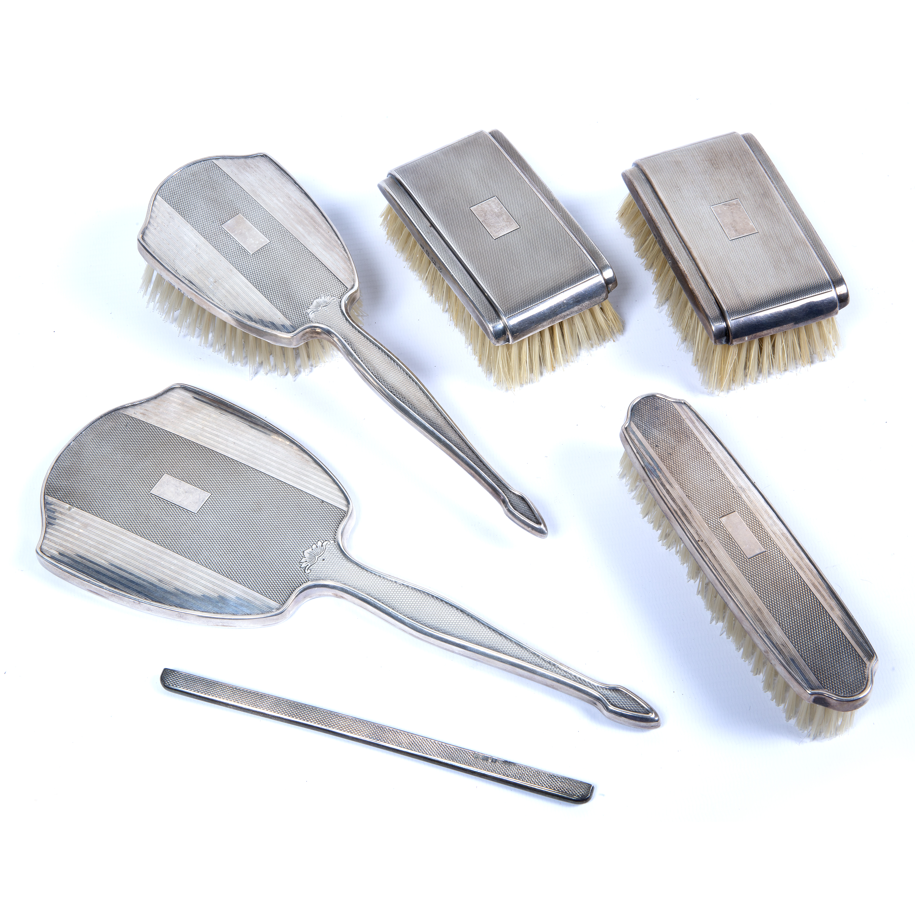 Silver mounted dressing table set consisting of brushes and a hand held mirror (6) - Image 2 of 2