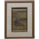 Two miniatures India the first depicting a women with a cat, the second two figures, both with