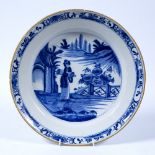 Dutch Delft dish early 19th Century with blue and white tin glaze decoration, unmarked, 34cm