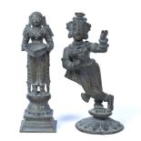 Two bronze figures Indian, 18th/19th Century depicting deities, one holding an open bowl 23cm